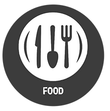Food button with plate, fork and knife